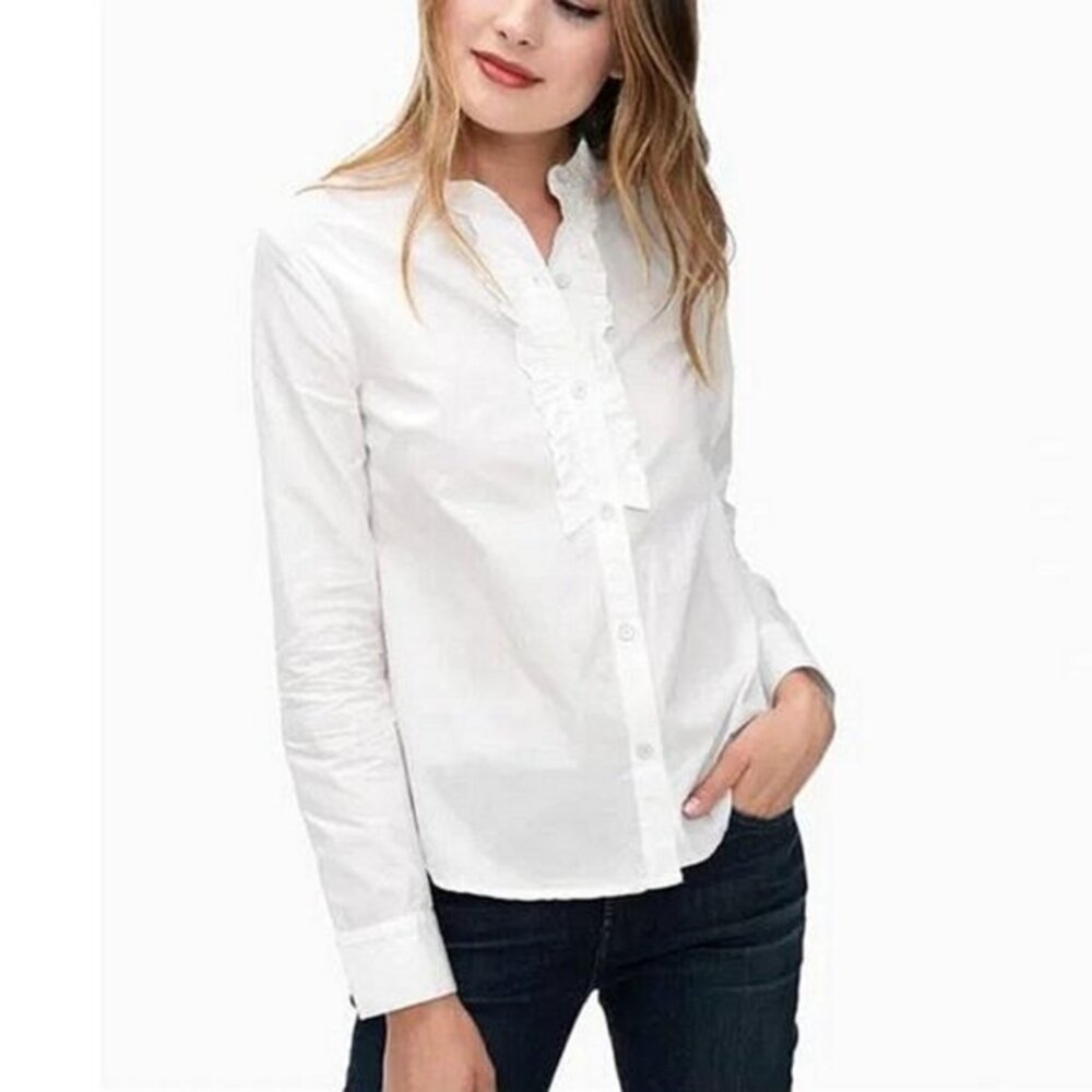 Splendid Size XL Womens Long Sleeve Poplin Ruffle Button Up Shirt in White